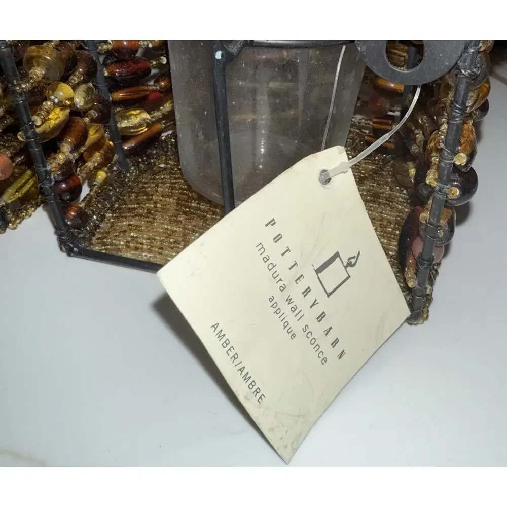 Pottery Barn Madura Votive Candle Wall Sconce Amber Beaded Lot Of 2